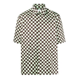 Off-White Men’ s SS22 Plaid Full Print Lapel Short Sleeve Loose Fit Green Shirt