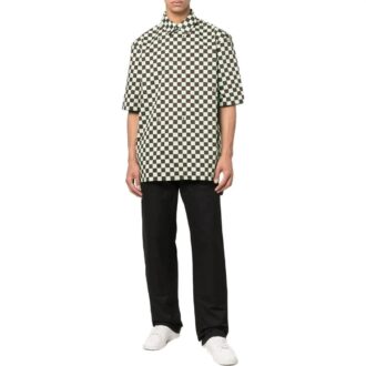 Off-White Men’ s SS22 Plaid Full Print Lapel Short Sleeve Loose Fit Green Shirt