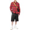 Off-White Men’ s SS22 Plaid Logo Embroidered Lapel Long Sleeves Loose Fit Red Shirt