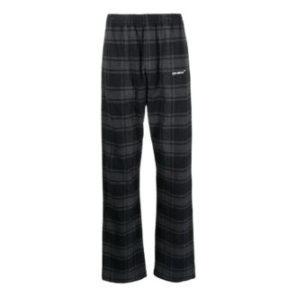 Off-White Men’ s SS22 Plaid Straight Casual Pants/Trousers Black
