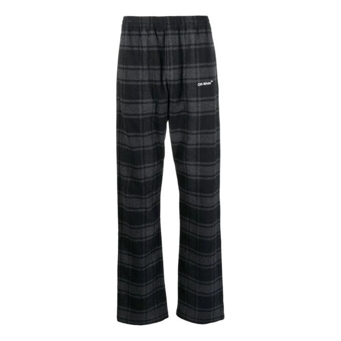 Off-White Men’ s SS22 Plaid Straight Casual Pants/Trousers Black