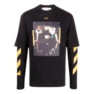 Off-White Men’ s SS22 Printing Round Neck Long Sleeves Version Black T-Shirt