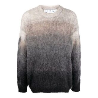 Off-White Men’ s SS22 Round Neck Gradient Pullover Wool Sweater Gray