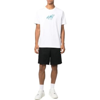 Off-White Men’ s SS22 Round Neck Pullover Embroidered Short Sleeve White T-Shirt