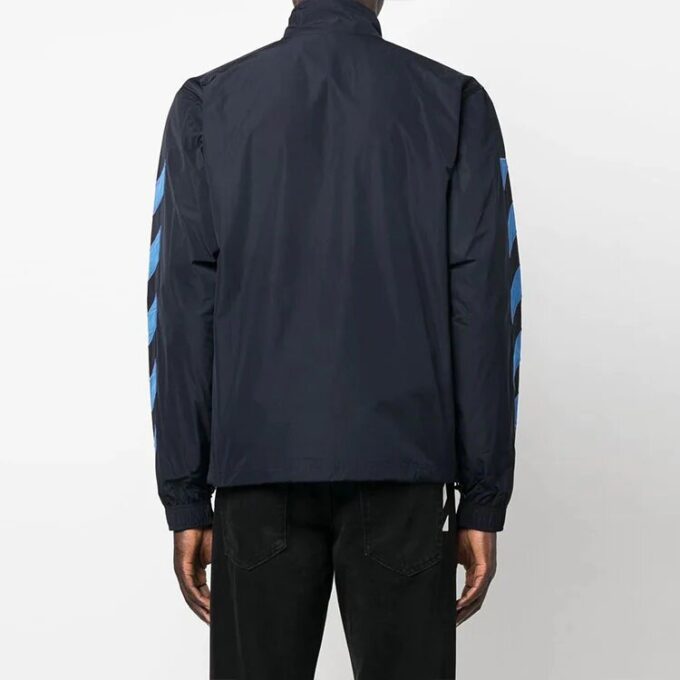 Off-White Men’ s SS22 Small Logo Embroidered Zipper Stand Collar Jacket Version Blue