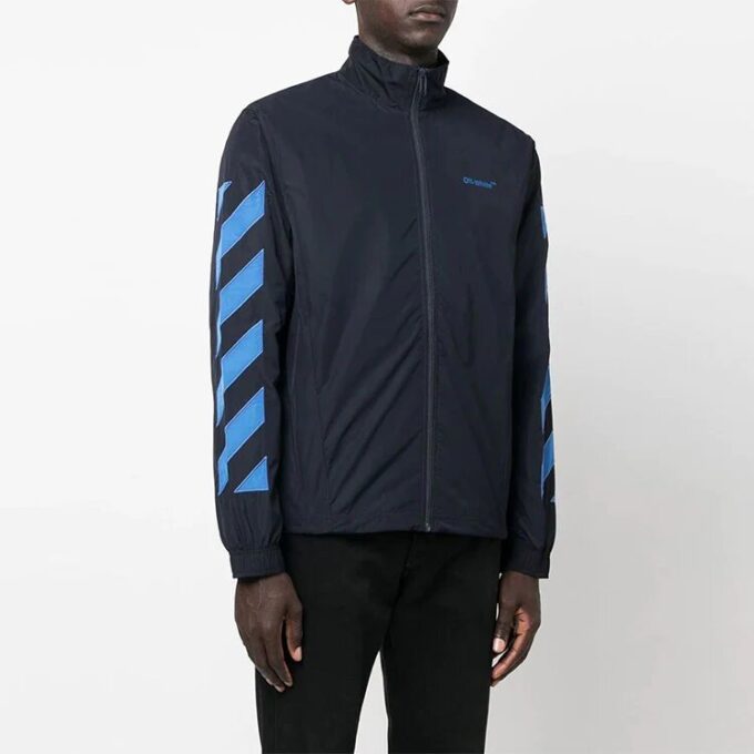 Off-White Men’ s SS22 Small Logo Embroidered Zipper Stand Collar Jacket Version Blue