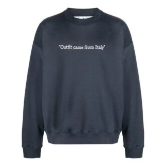 Off-White Men’ s SS22 Solid Color Alphabet Round Neck Pullover Long Sleeves Version Blue