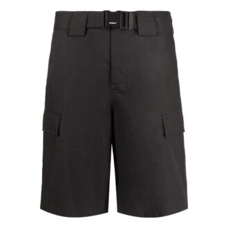 Off-White Men’ s SS22 Solid Color Buckle Big Pocket Cargo Straight Shorts Loose Fit Black