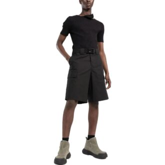 Off-White Men’ s SS22 Solid Color Buckle Big Pocket Cargo Straight Shorts Loose Fit Black