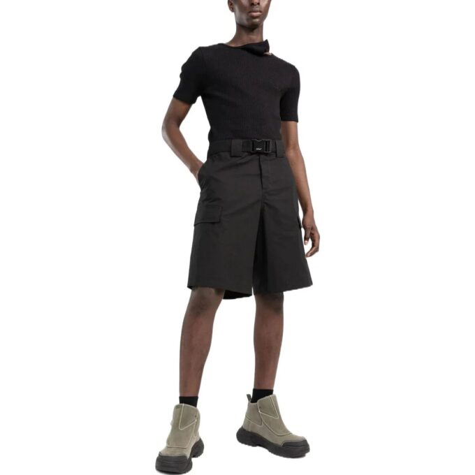 Off-White Men’ s SS22 Solid Color Buckle Big Pocket Cargo Straight Shorts Loose Fit Black
