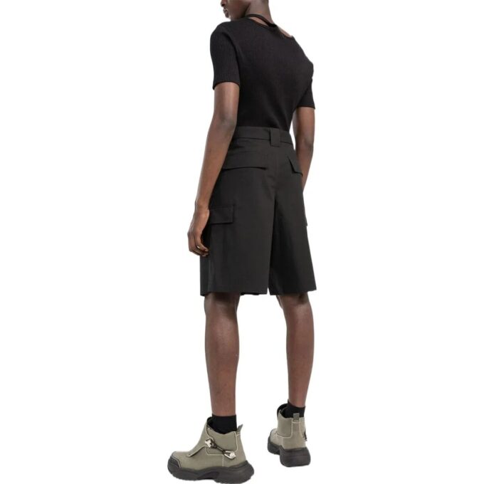 Off-White Men’ s SS22 Solid Color Buckle Big Pocket Cargo Straight Shorts Loose Fit Black