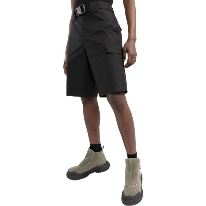 Off-White Men’ s SS22 Solid Color Buckle Big Pocket Cargo Straight Shorts Loose Fit Black