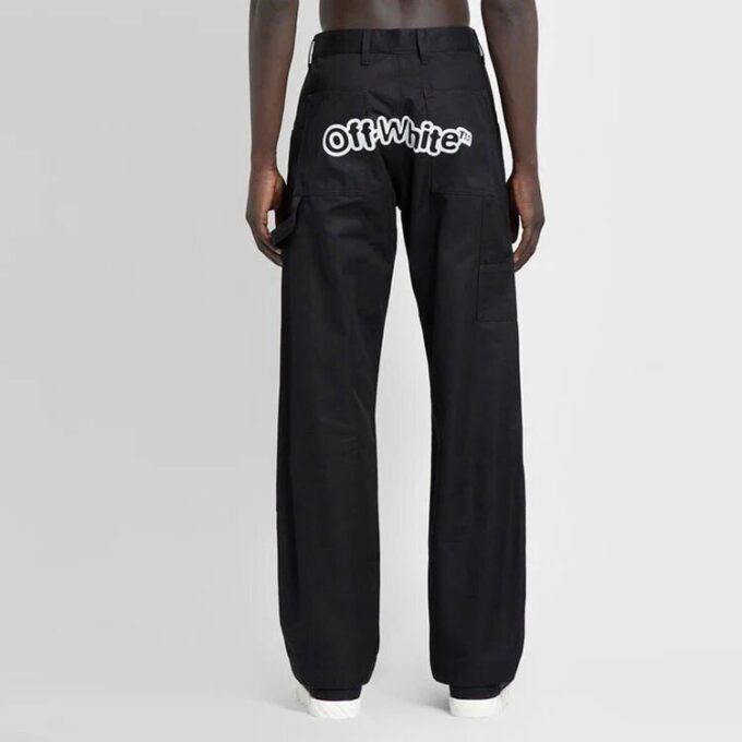 Off-White Men’ s SS22 Solid Color Cargo Straight-Leg Casual Pants/Trousers Black