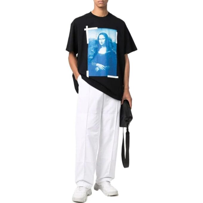 Off-White Men’ s SS22 Solid Color Character Pattern Printing Short Sleeve Loose Fit Black T-Shirt