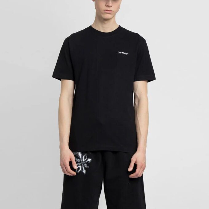 Off-White Men’ s SS22 Solid Color Cotton Printing Short Sleeve Black T-Shirt