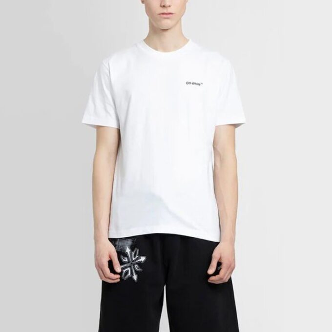 Off-White Men’ s SS22 Solid Color Cotton Zebra Printing Short Sleeve White T-Shirt