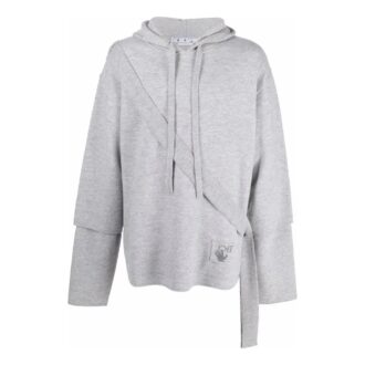 Off-White Men’ s SS22 Solid Color Cozy Drawstring Hooded Long Sleeves Gray