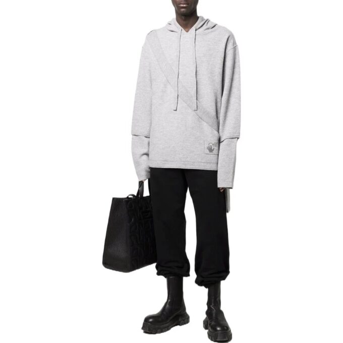Off-White Men’ s SS22 Solid Color Cozy Drawstring Hooded Long Sleeves Gray