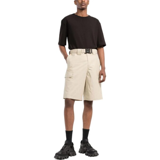 Off-White Men’ s SS22 Solid Color High Waist Minimalistic Bermuda Shorts Version Beige