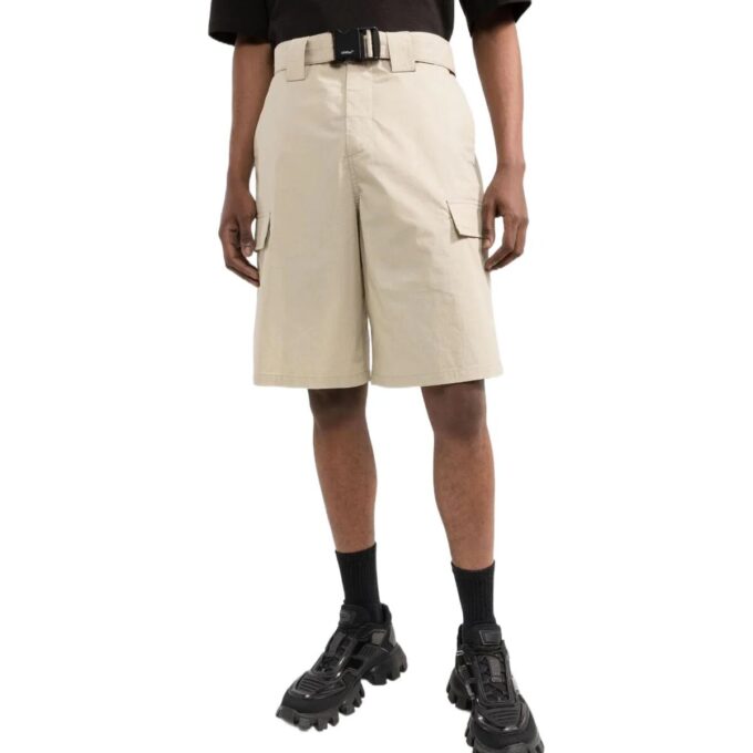 Off-White Men’ s SS22 Solid Color High Waist Minimalistic Bermuda Shorts Version Beige