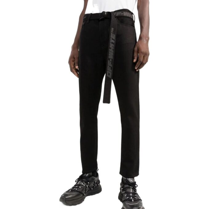 Off-White Men’ s SS22 Solid Color High Waist Straight-Leg Casual Pants/Trousers Black