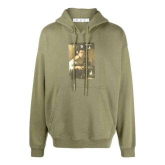 Off-White Men’ s SS22 Solid Color Illustration Printing Hooded Long Sleeves Version Green