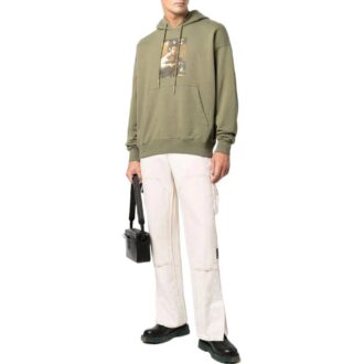 Off-White Men’ s SS22 Solid Color Illustration Printing Hooded Long Sleeves Version Green