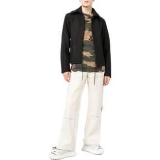 Off-White Men’ s SS22 Solid Color Logo Embroidered Lapel Version Black Jacket