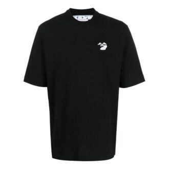 Off-White Men’ s SS22 Solid Color Logo Embroidered Short Sleeve Black T-Shirt