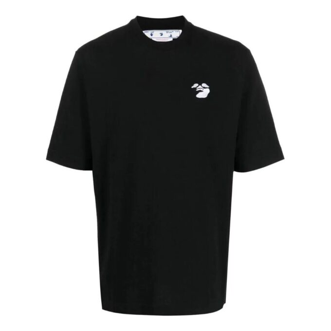 Off-White Men’ s SS22 Solid Color Logo Embroidered Short Sleeve Black T-Shirt