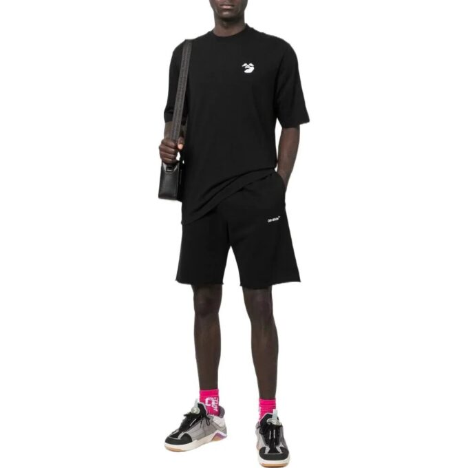 Off-White Men’ s SS22 Solid Color Logo Embroidered Short Sleeve Black T-Shirt