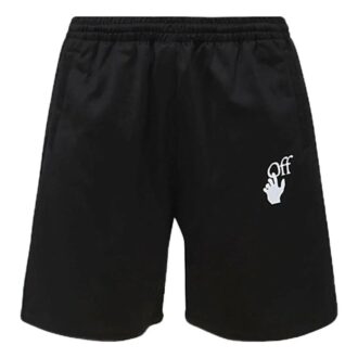 Off-White Men’ s SS22 Solid Color Logo Printing Elastic Waistband Straight Shorts Ordinary Version Black