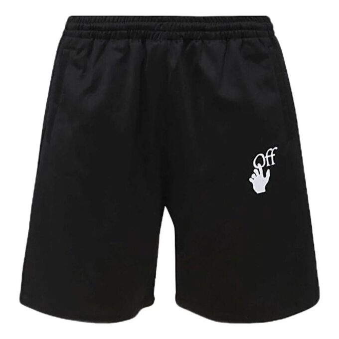 Off-White Men’ s SS22 Solid Color Logo Printing Elastic Waistband Straight Shorts Ordinary Version Black