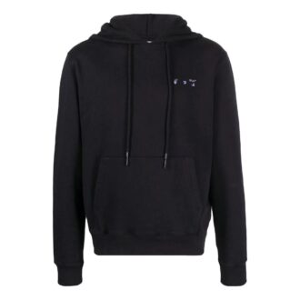 Off-White Men’ s SS22 Solid Color Logo Printing Hooded Long Sleeves Black