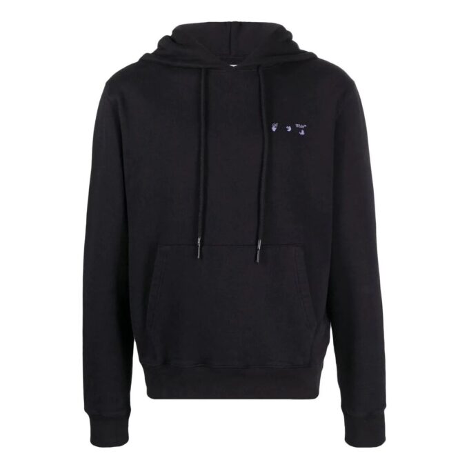 Off-White Men’ s SS22 Solid Color Logo Printing Hooded Long Sleeves Black