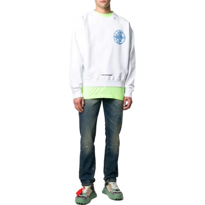 Off-White Men’ s SS22 Solid Color Logo Printing Round Neck Pullover Version White