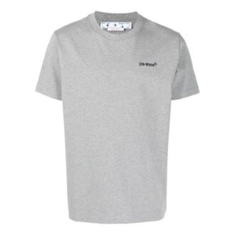 Off-White Men’ s SS22 Solid Color Logo Printing Round Neck Short Sleeve Gray T-Shirt