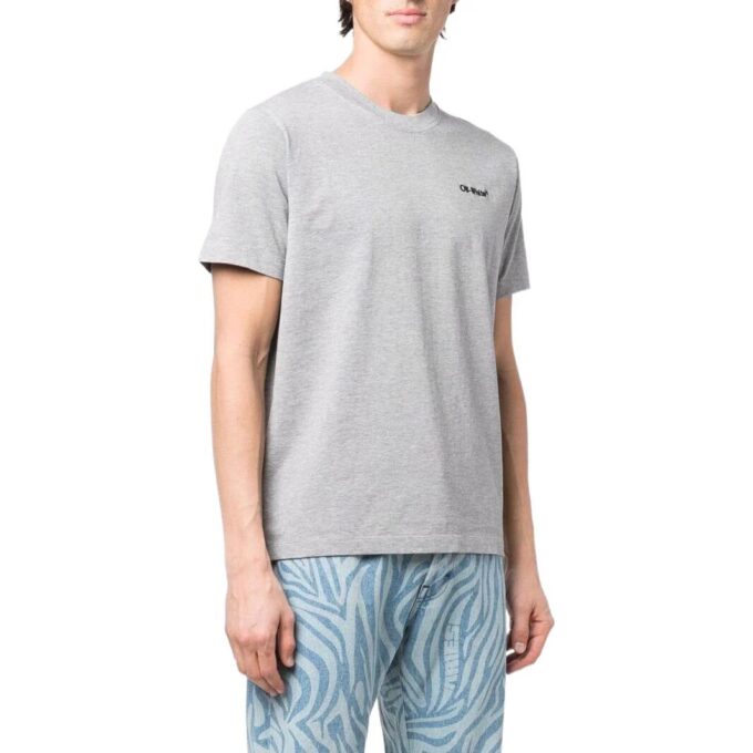 Off-White Men’ s SS22 Solid Color Logo Printing Round Neck Short Sleeve Gray T-Shirt
