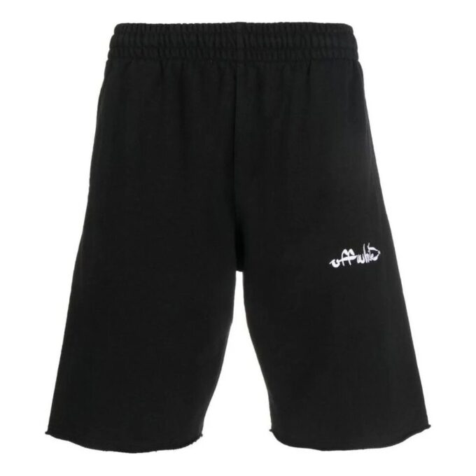 Off-White Men’ s SS22 Solid Color Logo Printing Sports Shorts Version Black