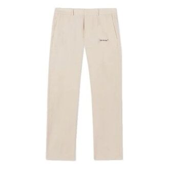 Off-White Men’ s SS22 Solid Color Logo Printing Straight Casual Pants/Trousers Beige