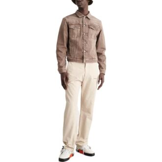 Off-White Men’ s SS22 Solid Color Logo Printing Straight Casual Pants/Trousers Beige