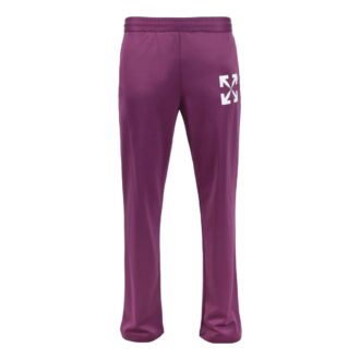 Off-White Men’ s SS22 Solid Color Logo Printing Straight-Leg Casual Pants/Trousers Loose Fit Purple