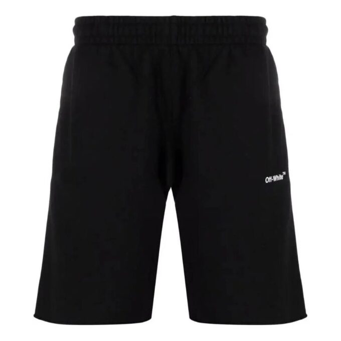 Off-White Men’ s SS22 Solid Color Logo Printing Straight Shorts Version Black