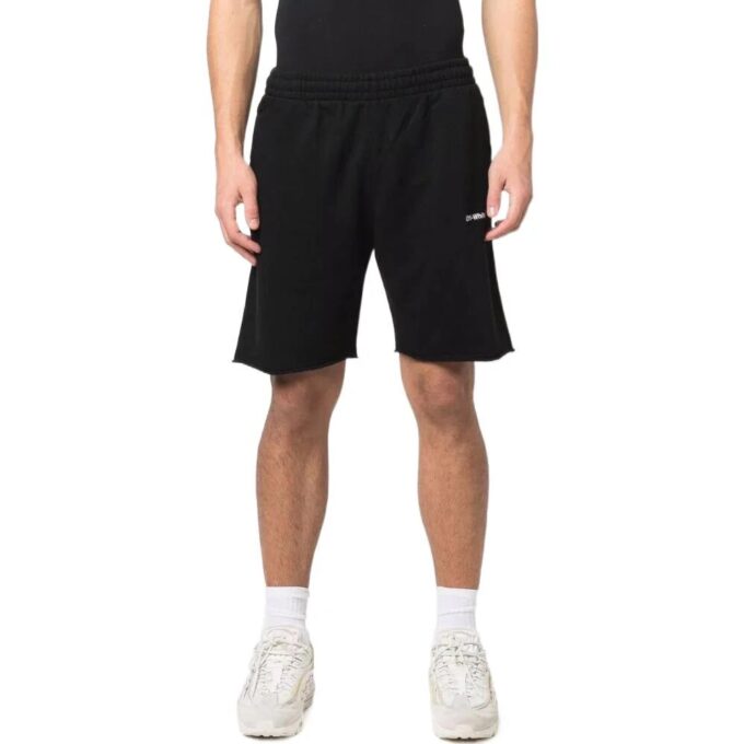 Off-White Men’ s SS22 Solid Color Logo Printing Straight Shorts Version Black