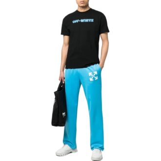 Off-White Men’ s SS22 Solid Color Logo Printing Straight Sports Pants/Trousers/Joggers Autumn Slim Fit Blue