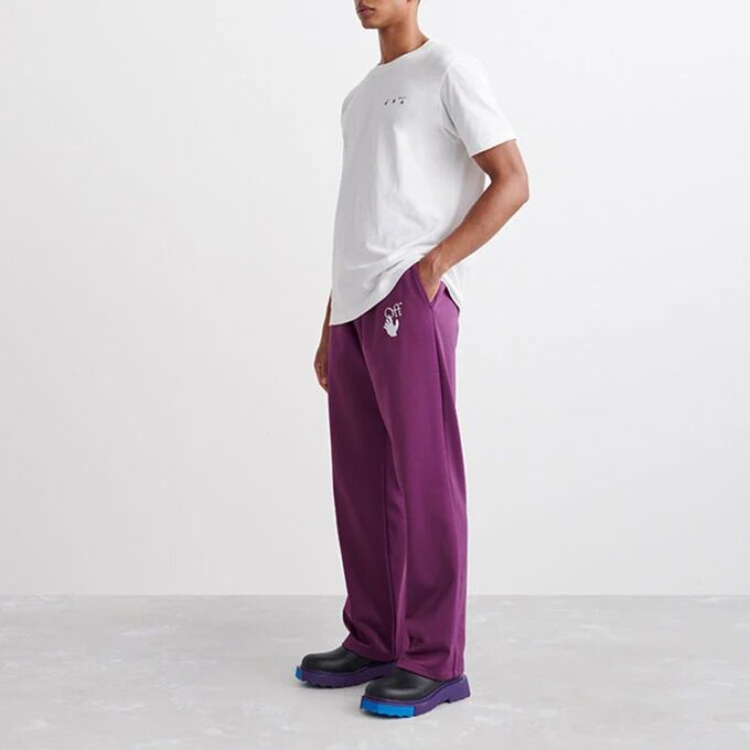 Off-White Men’ s SS22 Solid Color Logo Printing Straight Sports Pants/Trousers/Joggers Loose Fit Purple