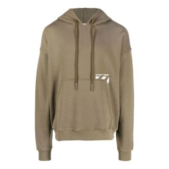 Off-White Men’ s SS22 Solid Color Logo Printing Stripe Hooded Long Sleeves Version Brown
