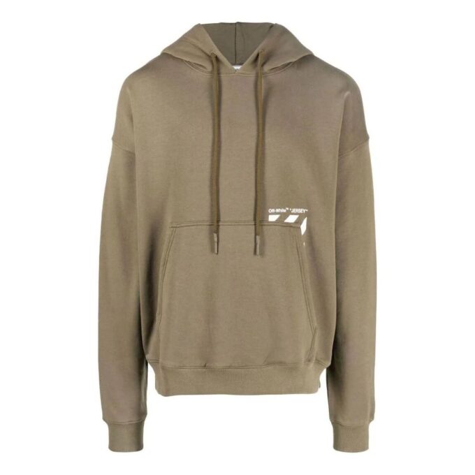 Off-White Men’ s SS22 Solid Color Logo Printing Stripe Hooded Long Sleeves Version Brown