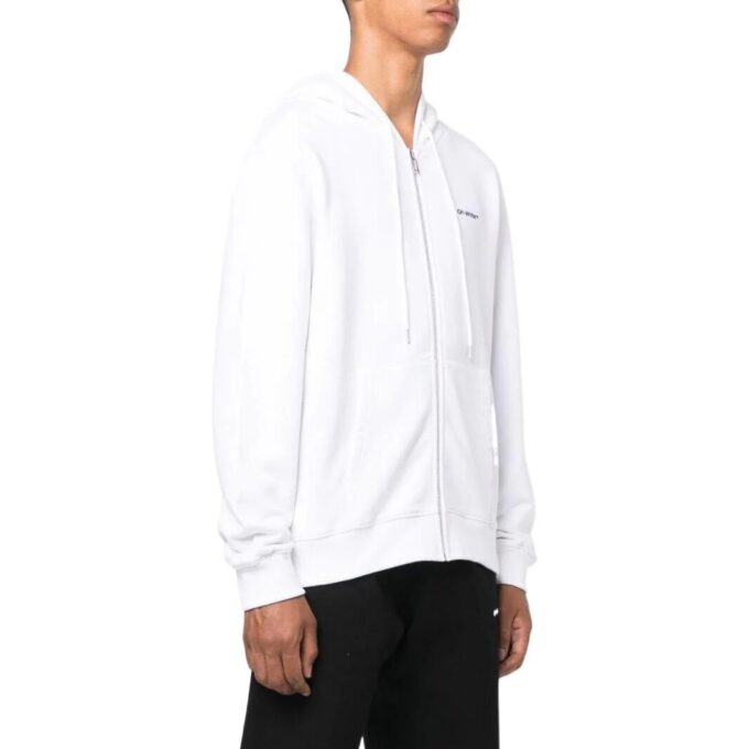 Off-White Men’ s SS22 Solid Color Logo Printing Zipper Hooded Long Sleeves Version White Jacket