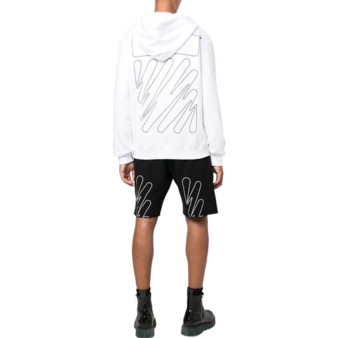 Off-White Men’ s SS22 Solid Color Logo Printing Zipper Hooded Long Sleeves Version White Jacket